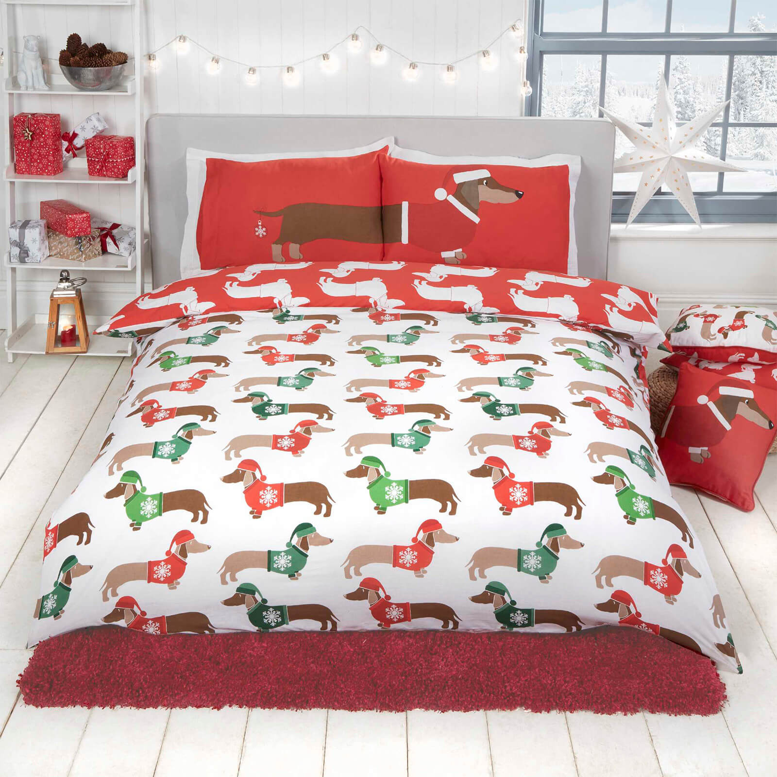 Xmas Sausage Dog Duvet Cover Set Multi Iwoot