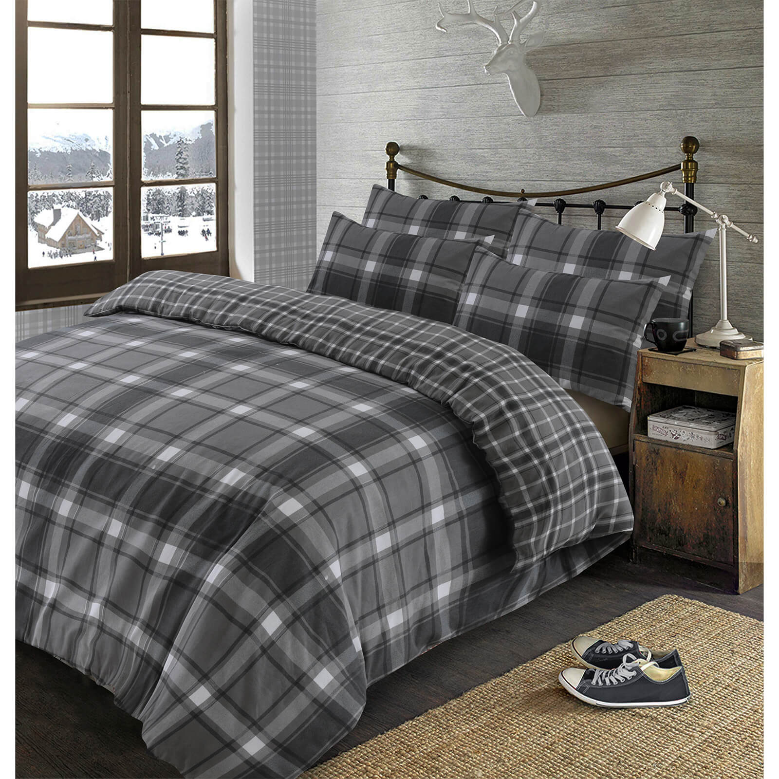 Dreamscene Aspen Grey Design 100 Brushed Cotton Duvet Cover Set