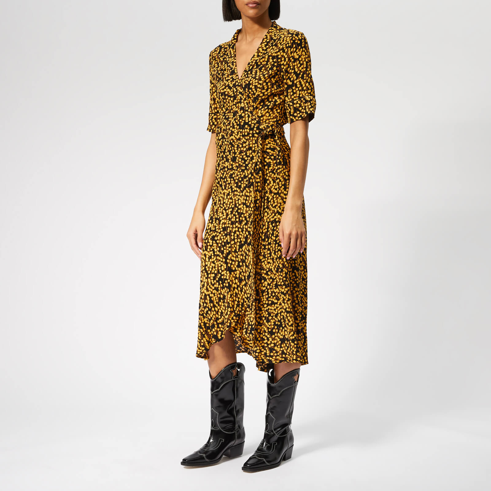 ganni goldstone crepe wrap dress