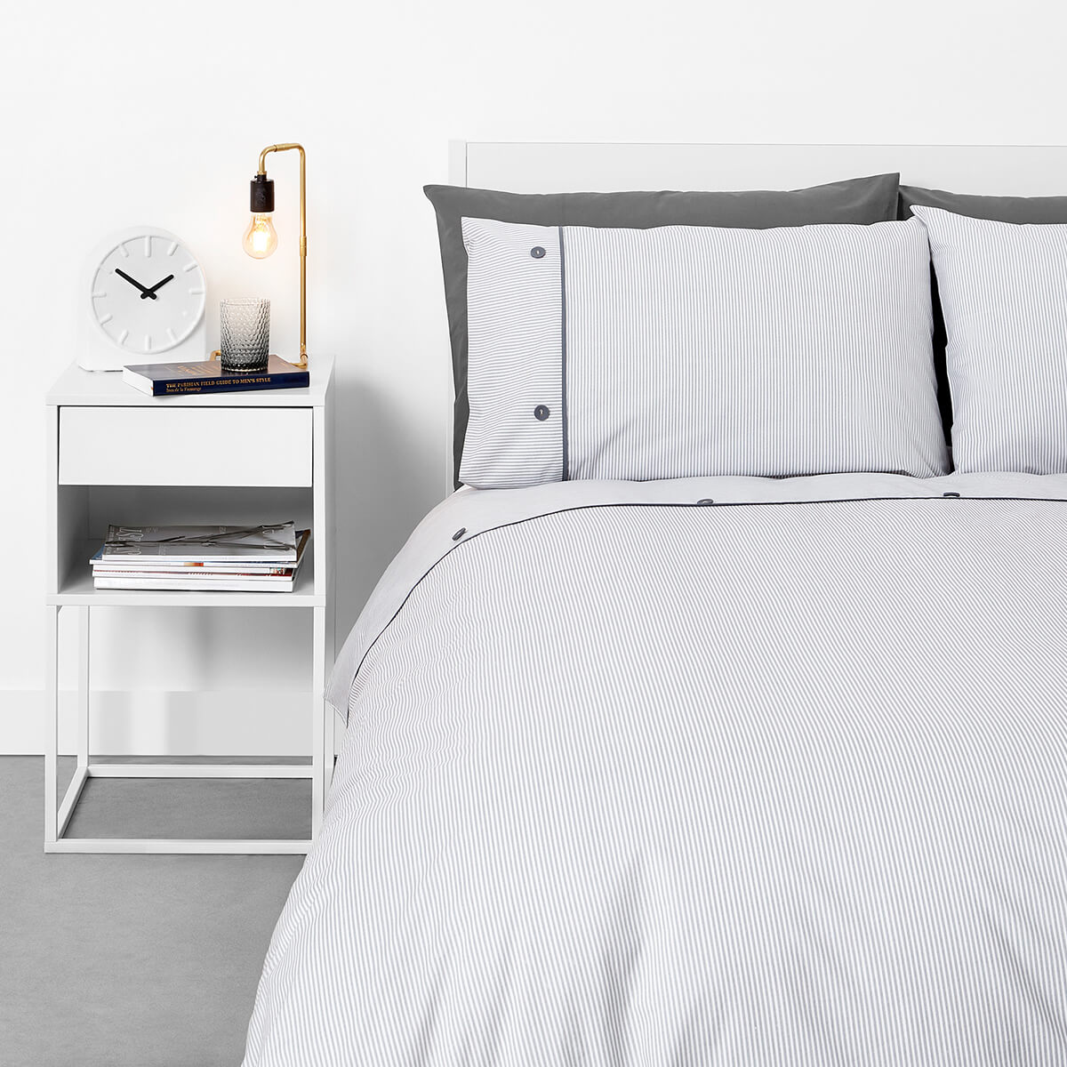 In Homeware Pinstripe With Button Cuff Duvet Set Grey Homeware