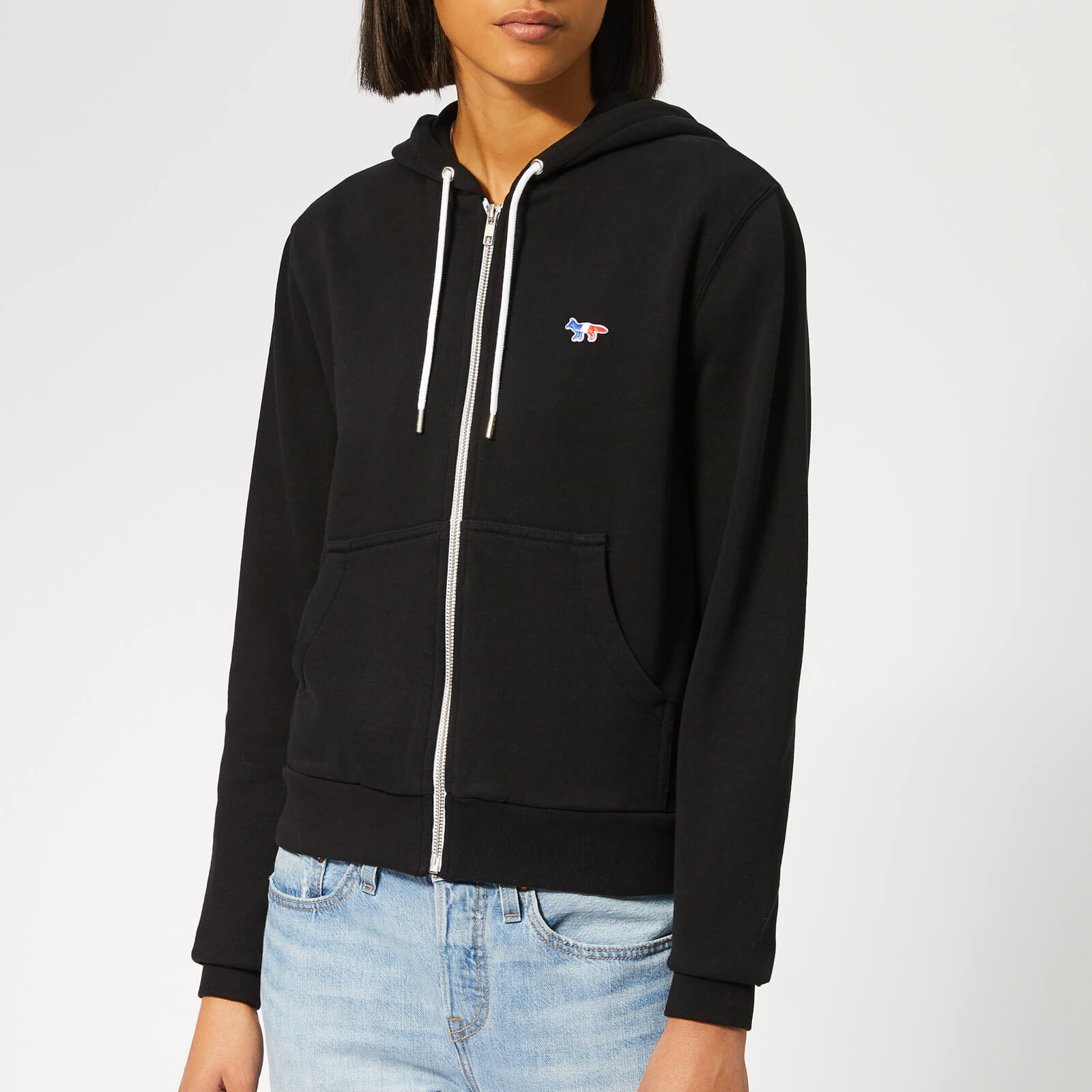Men Zip Hoodie Tricolor Fox Patch Black Men Zip Hoodie Tricolor Fox Patch Black