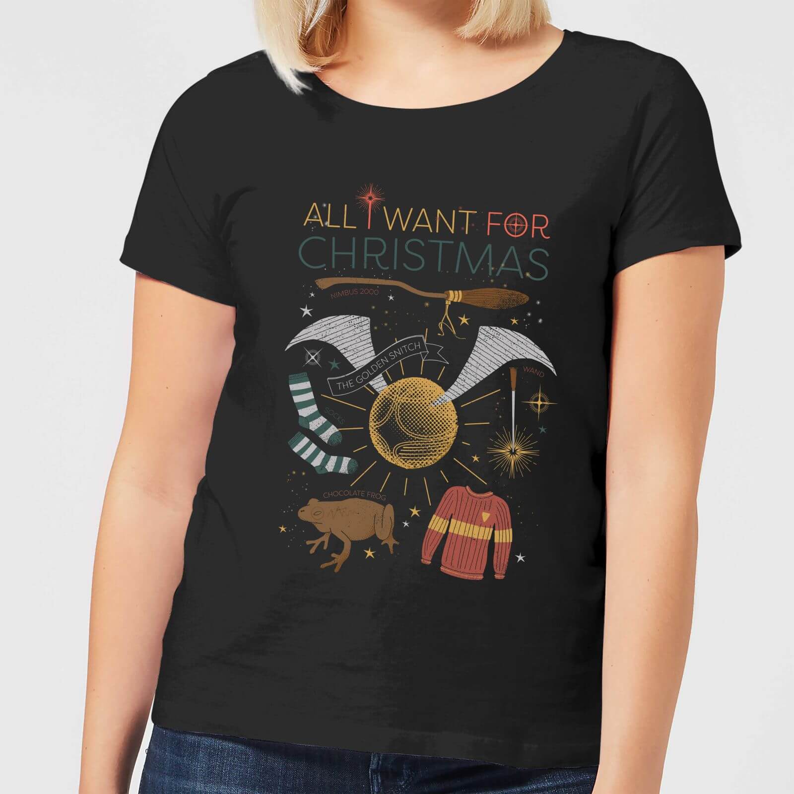 Harry Potter All I Want Women S Christmas T Shirt Black Clothing Zavvi Uk