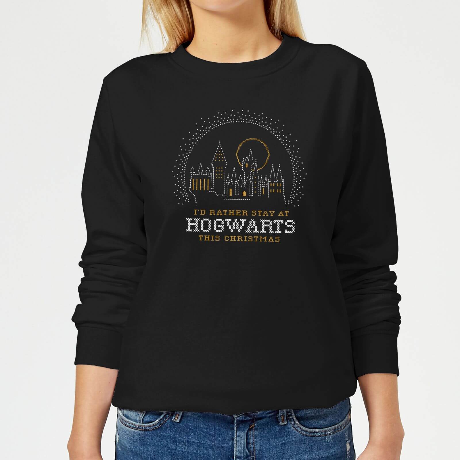 Harry Potter I D Rather Stay At Hogwarts Women S Christmas Sweatshirt Black Clothing Zavvi Uk