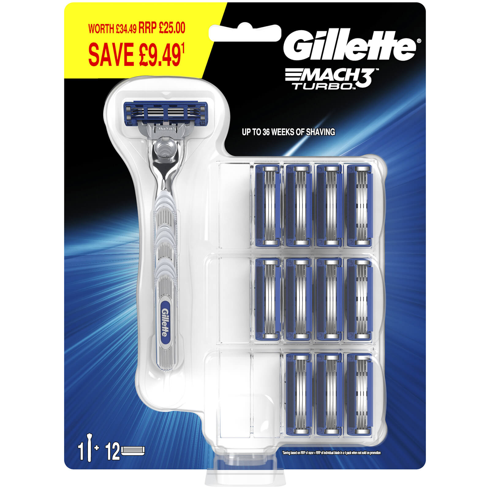 Mach3 Turbo Razor For Men 12 Blades Gillette Uk