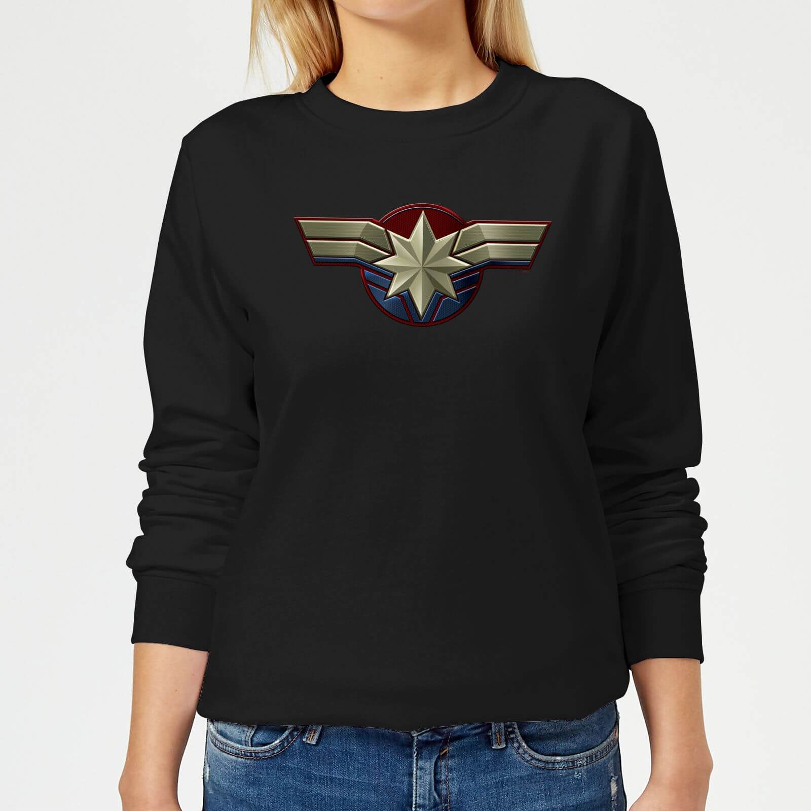 Captain Marvel Chest Emblem Women S Sweatshirt Black Clothing