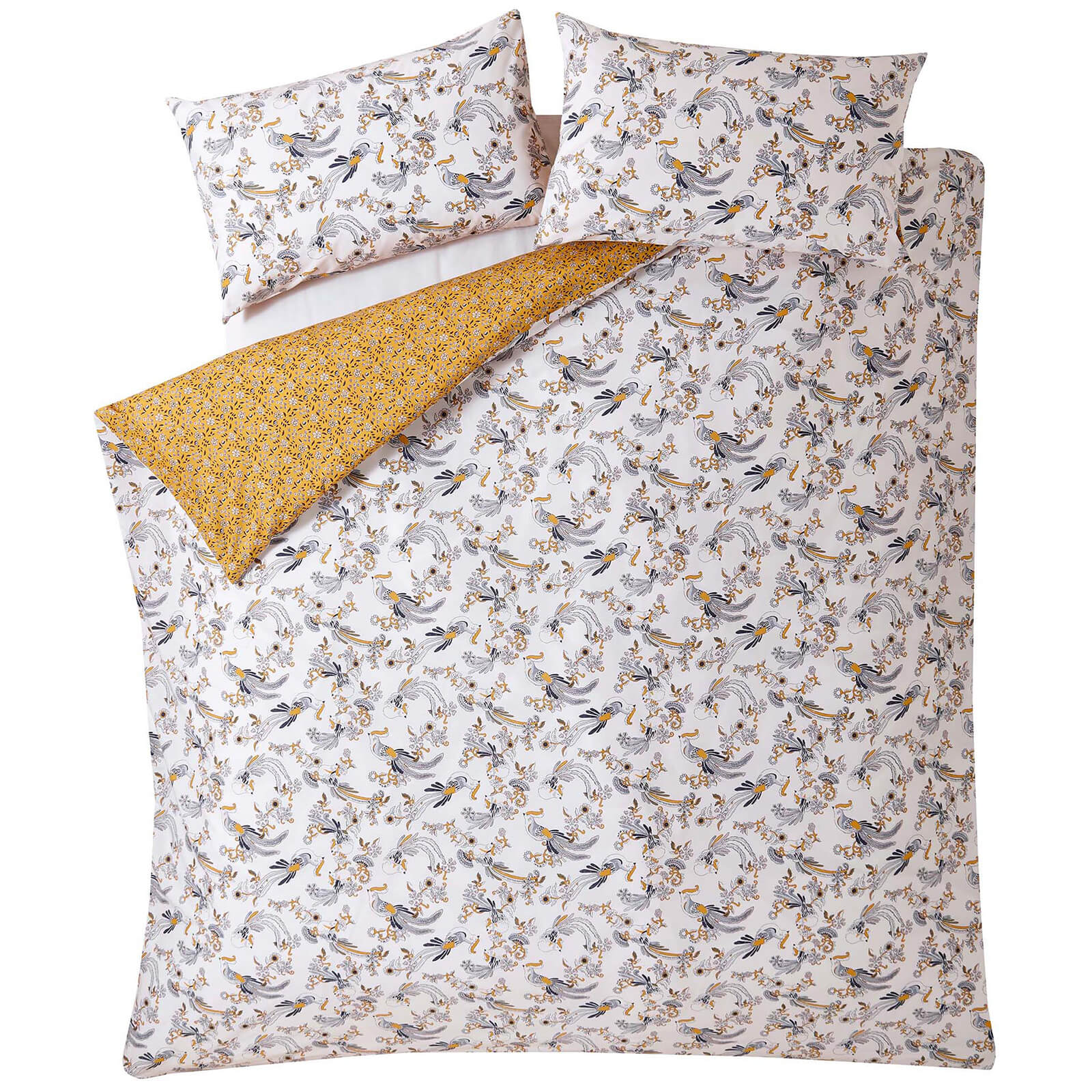 Fat Face Oriental Bird Quilt Duvet Cover Set Mustard Homeware