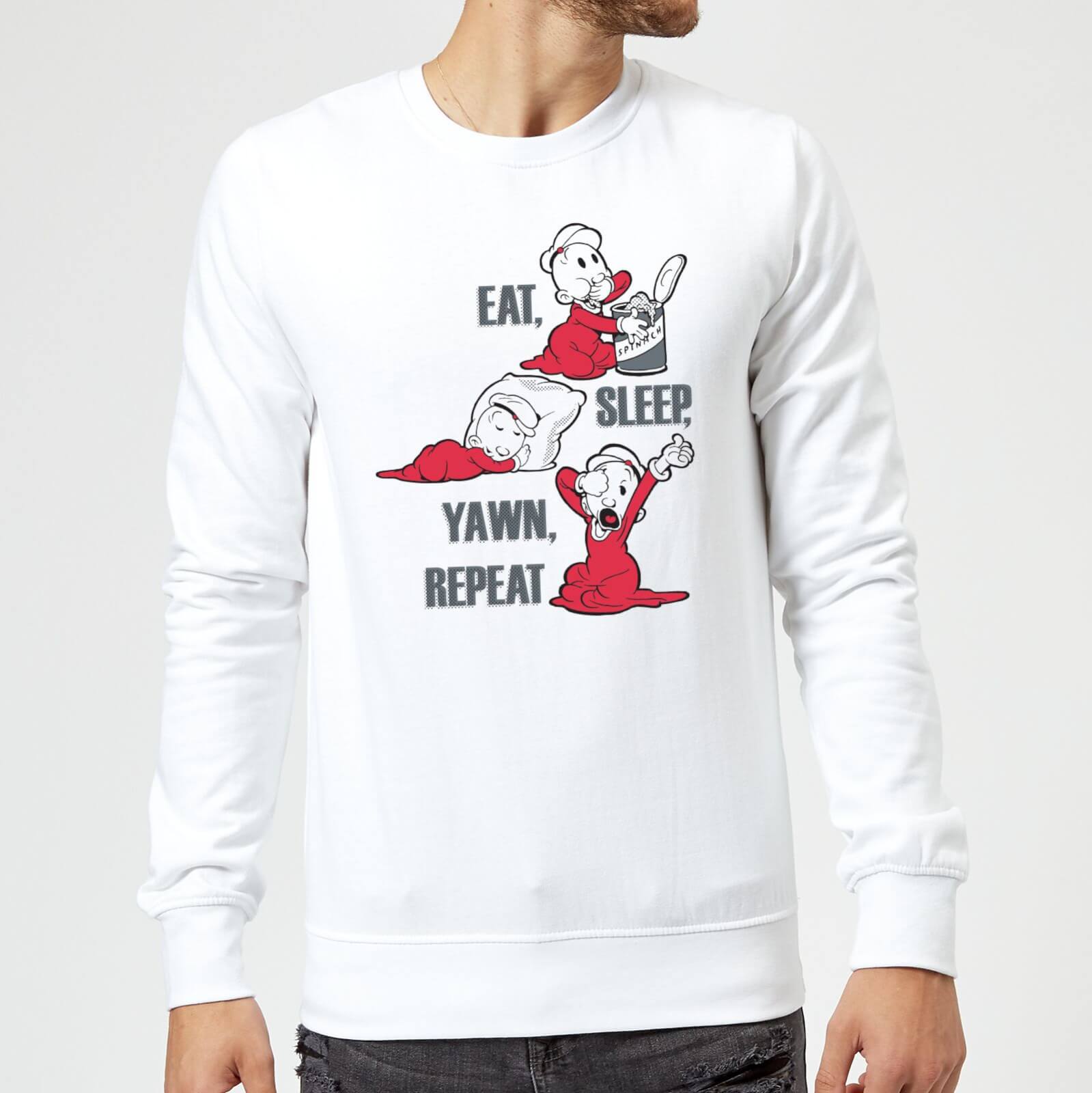 Popeye Eat Sleep Yawn Repeat Sweatshirt White Clothing Zavvi Uk