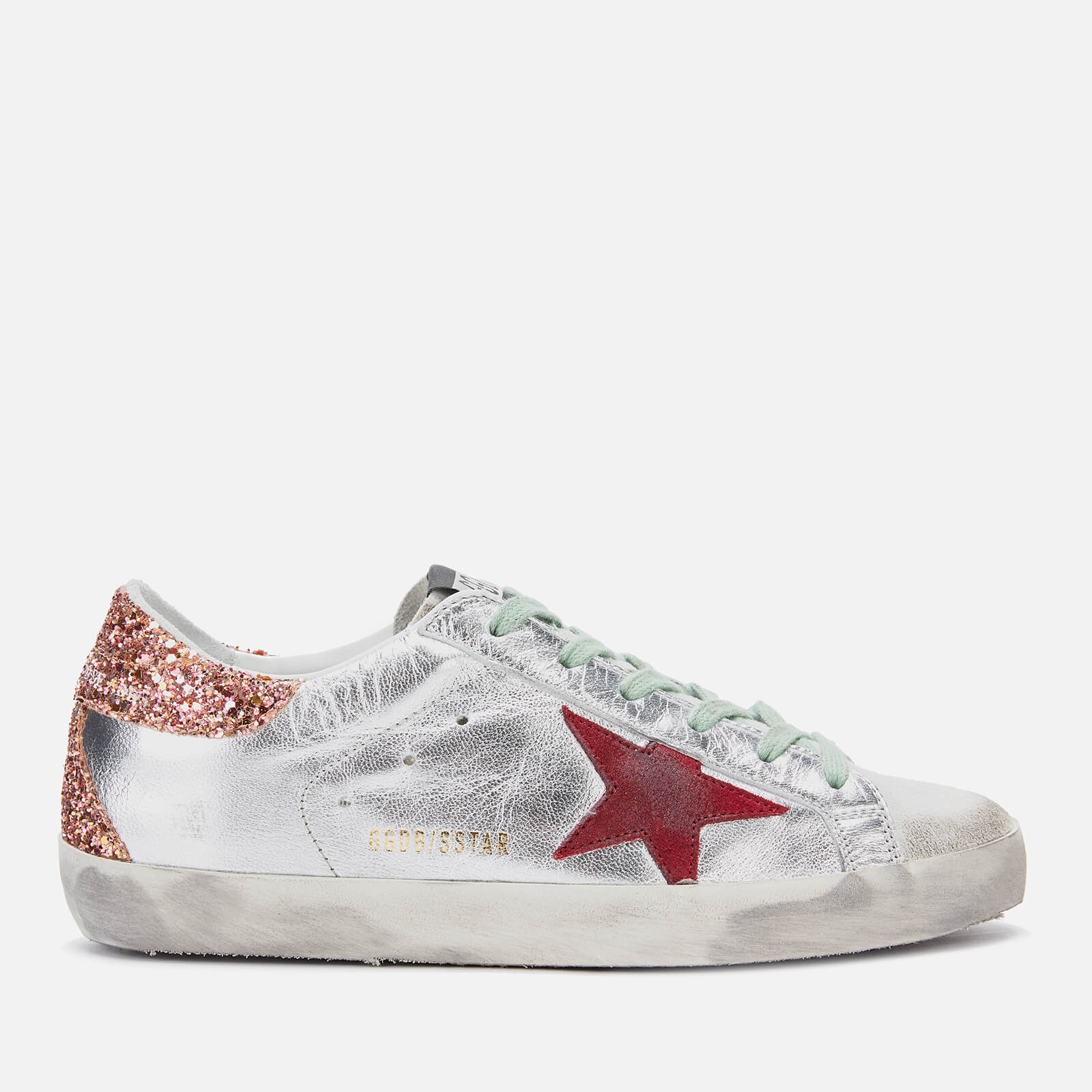 Golden Goose Deluxe Brand Women's Superstar Leather Trainers - Silver/Sparkling Glitter Red