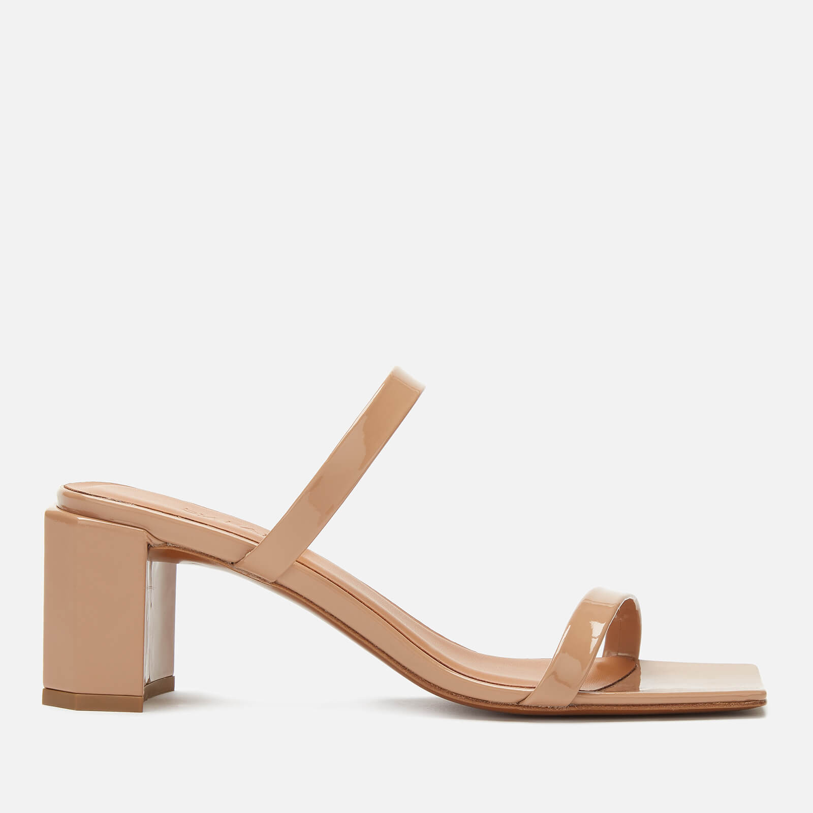 nude mules block heel