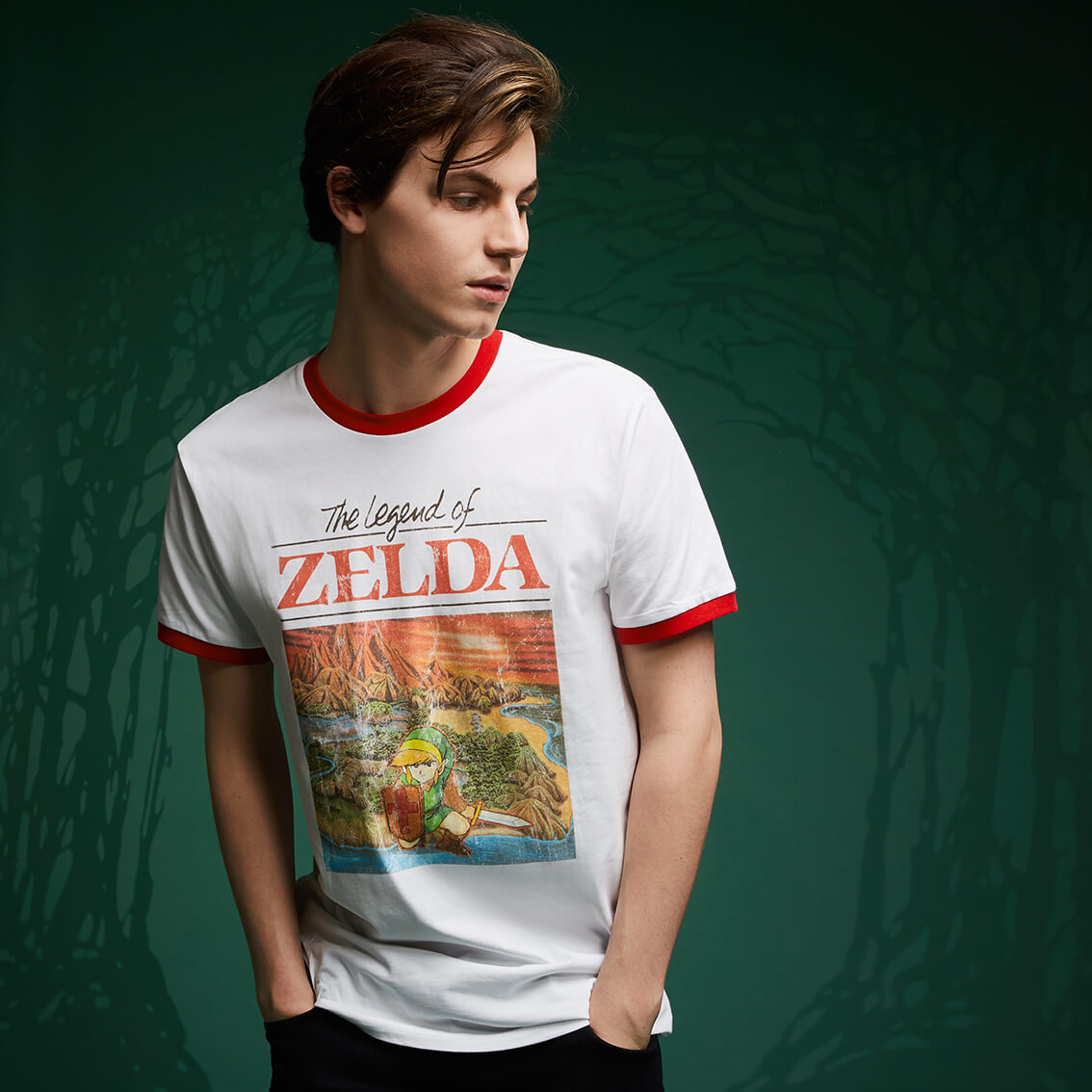 Legend Of Zelda Retro Box Art T Shirt White Red Ringer
