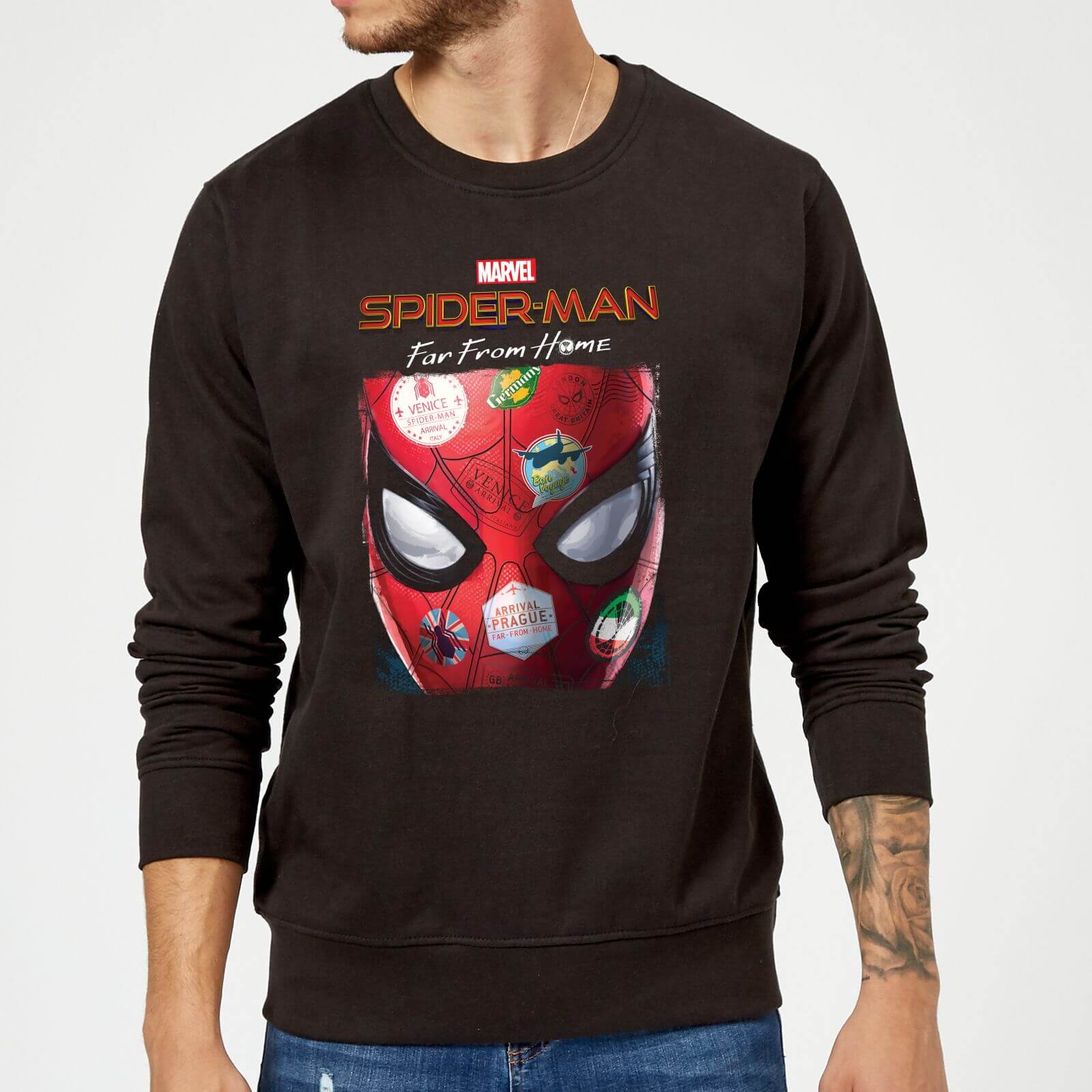 Spider Man Far From Home Stickers Mask Sweatshirt Black Sowia