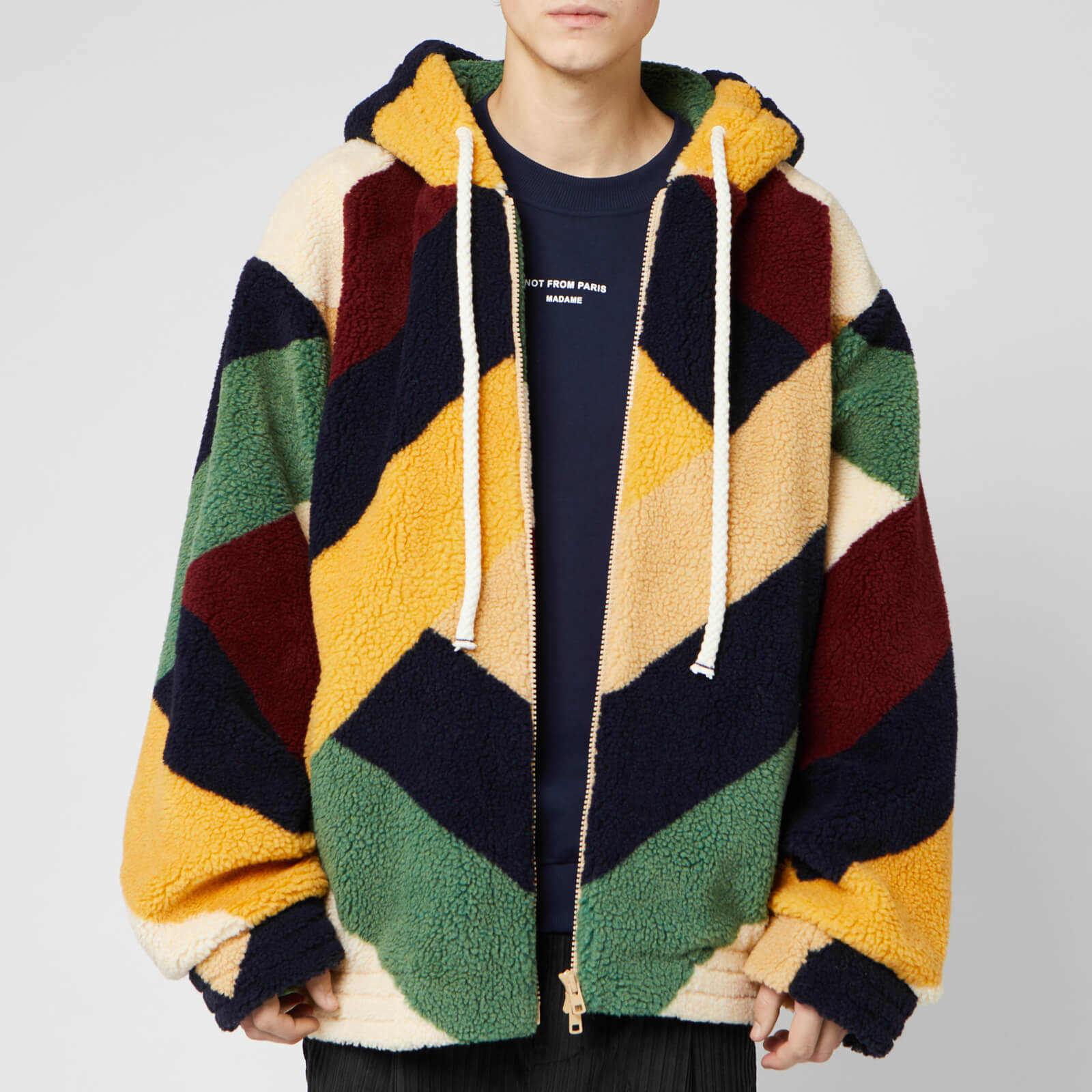 Drole De Monsieur Men S Oversized Graphic Sherpa Jacket Multi Free Uk Delivery Available