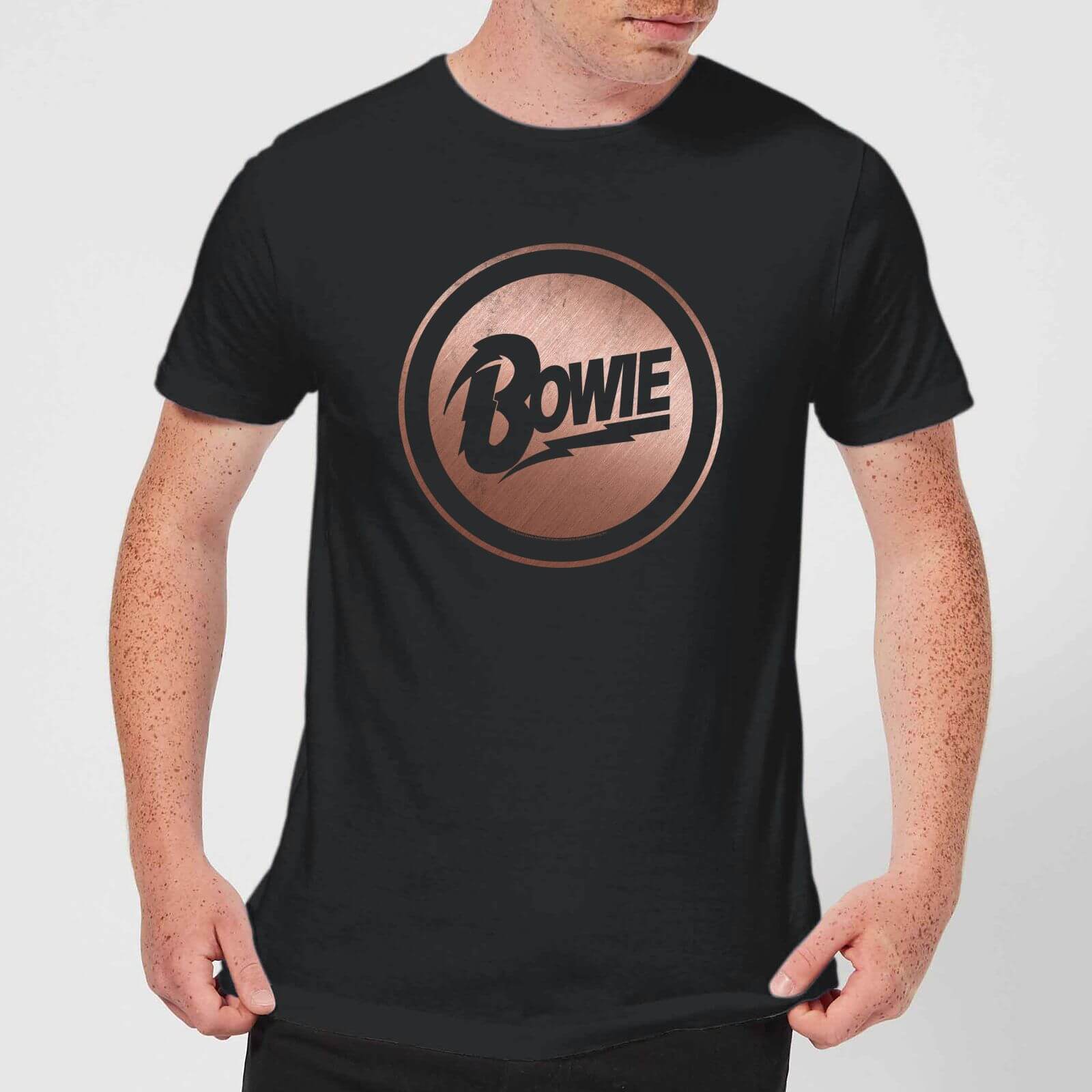 David Bowie Rose Gold Badge Men S T Shirt Black Clothing Zavvi Us