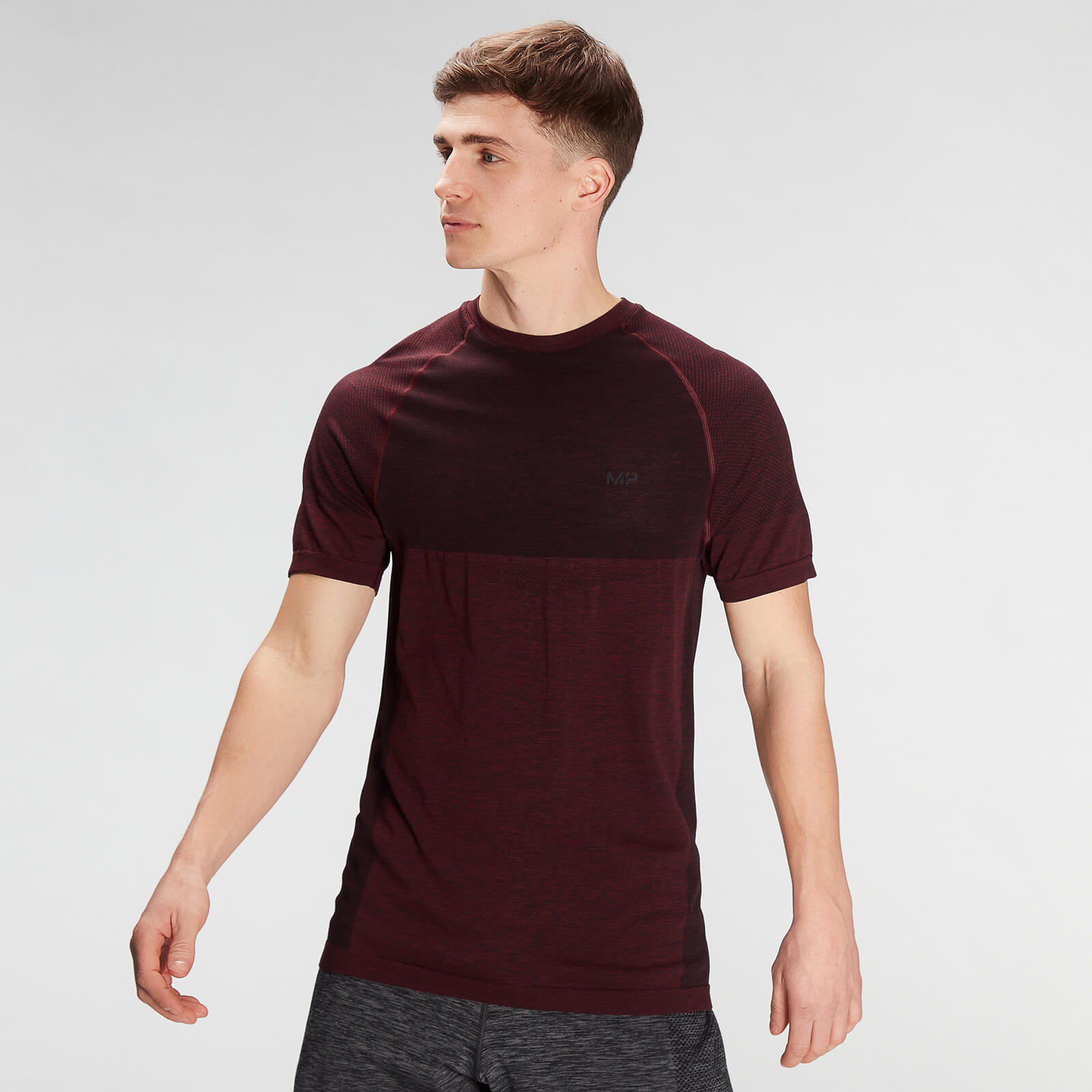 MP Men's Essential Seamless Short Sleeve T-Shirt- Washed Oxblood Marl - XS