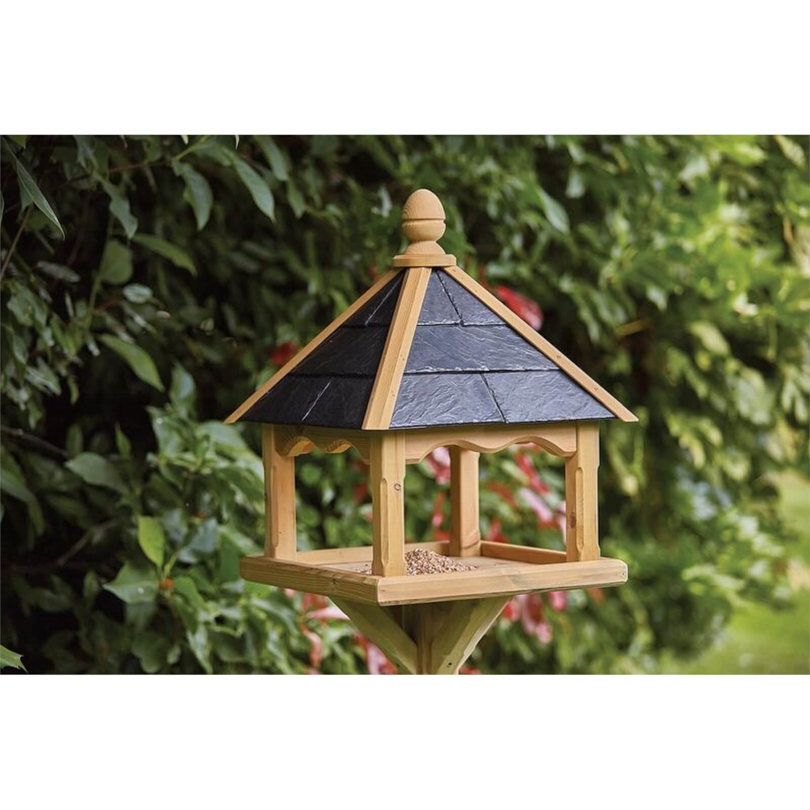 RHS Anchor Fast Square Bird Table Slate Roof Homebase