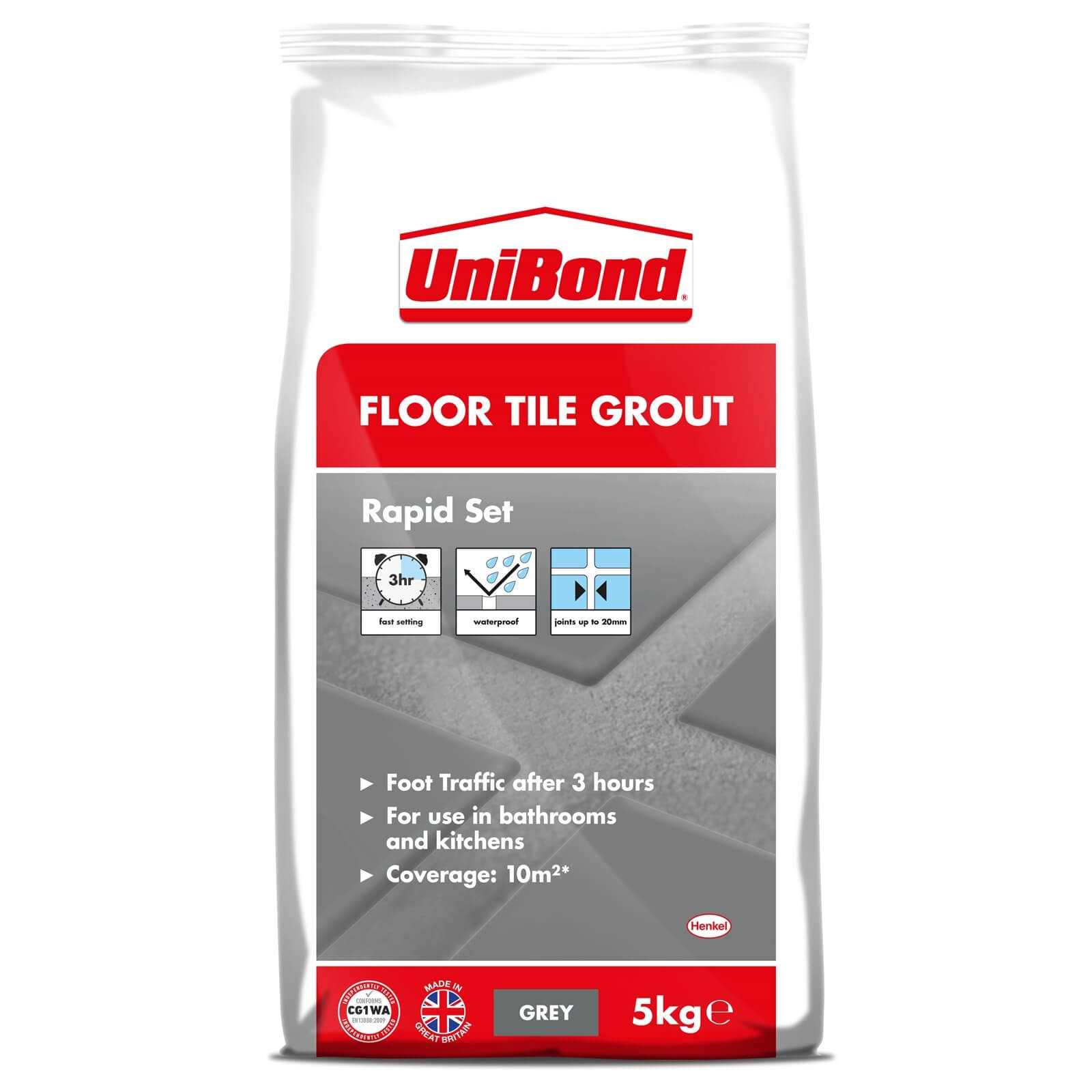 UniBond Rapid Set Floor Tile Grout 5kg Grey Homebase