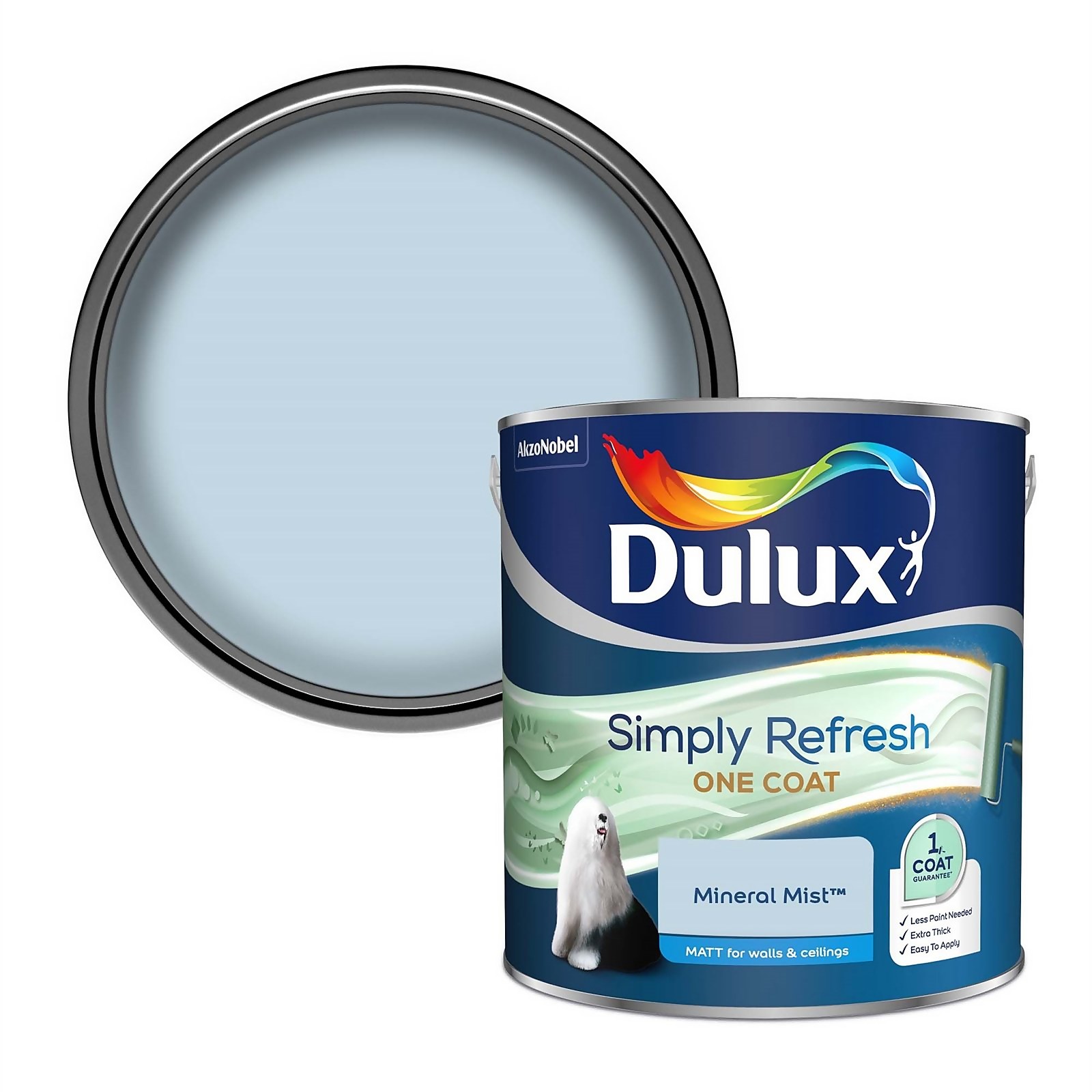 Dulux Simply Refresh One Coat Matt Emulsion Paint Mineral Mist 2.5L