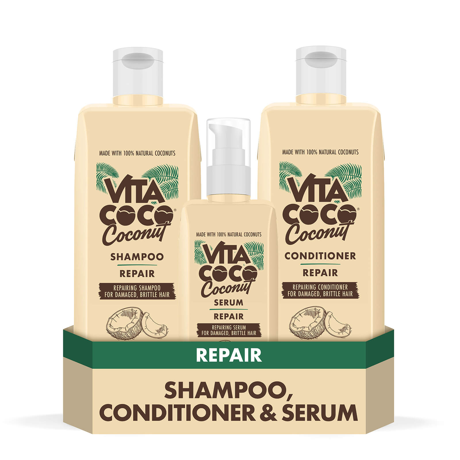 Repairing Coconut Shampoo, Conditioner & Hair Serum