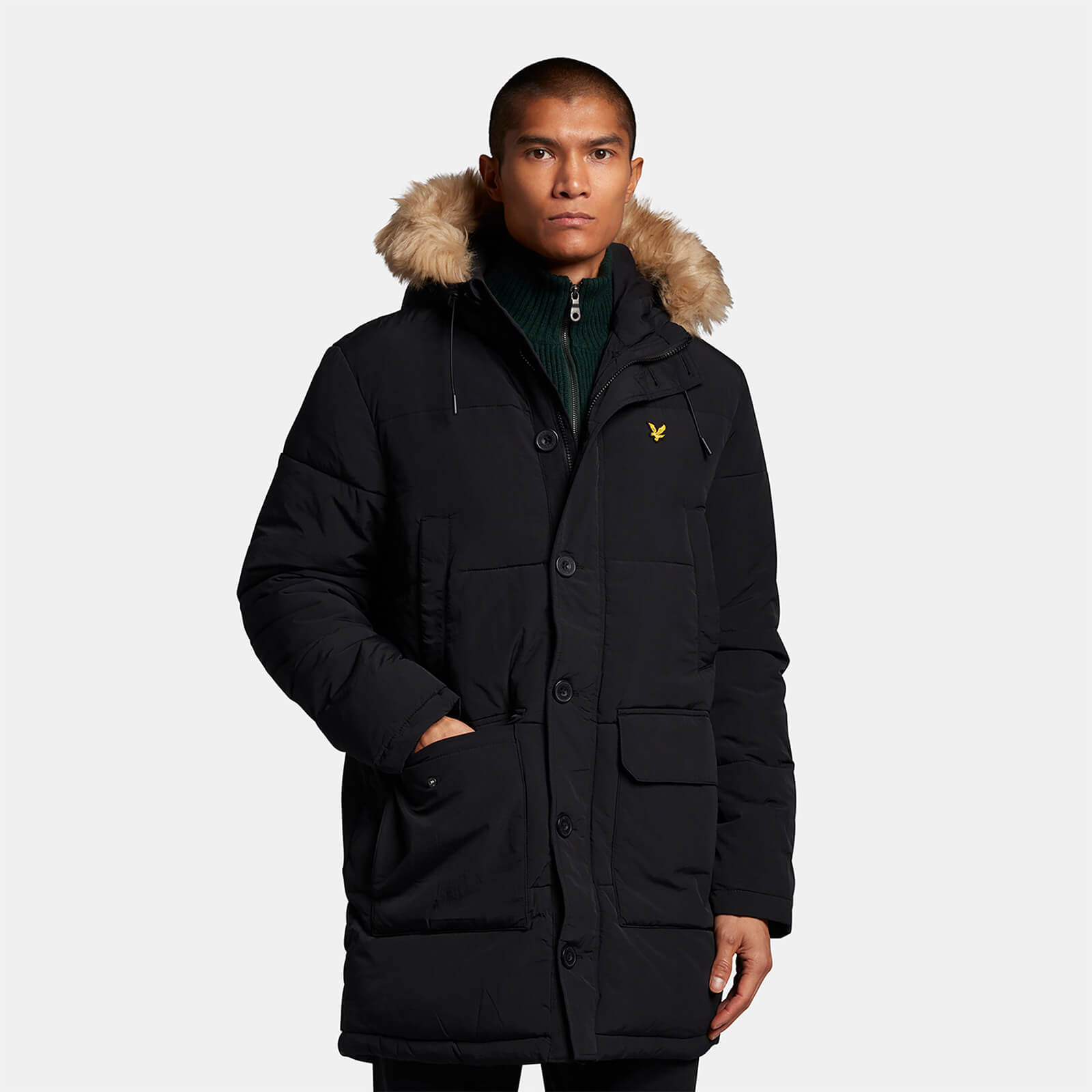 Mens long puffer coat with fur hood clearance