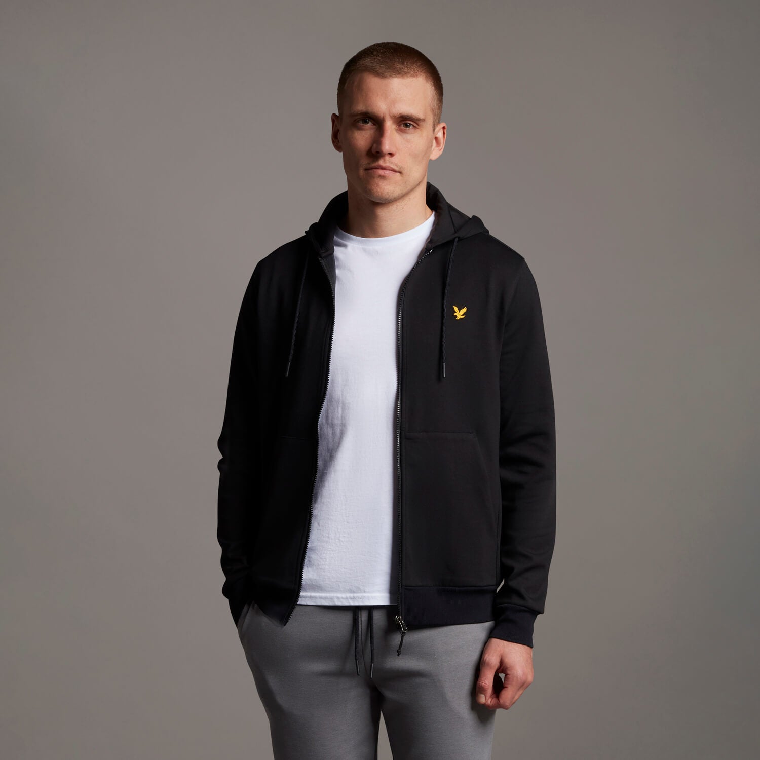 Full Zip Fly Fleece Hoodie True Black 