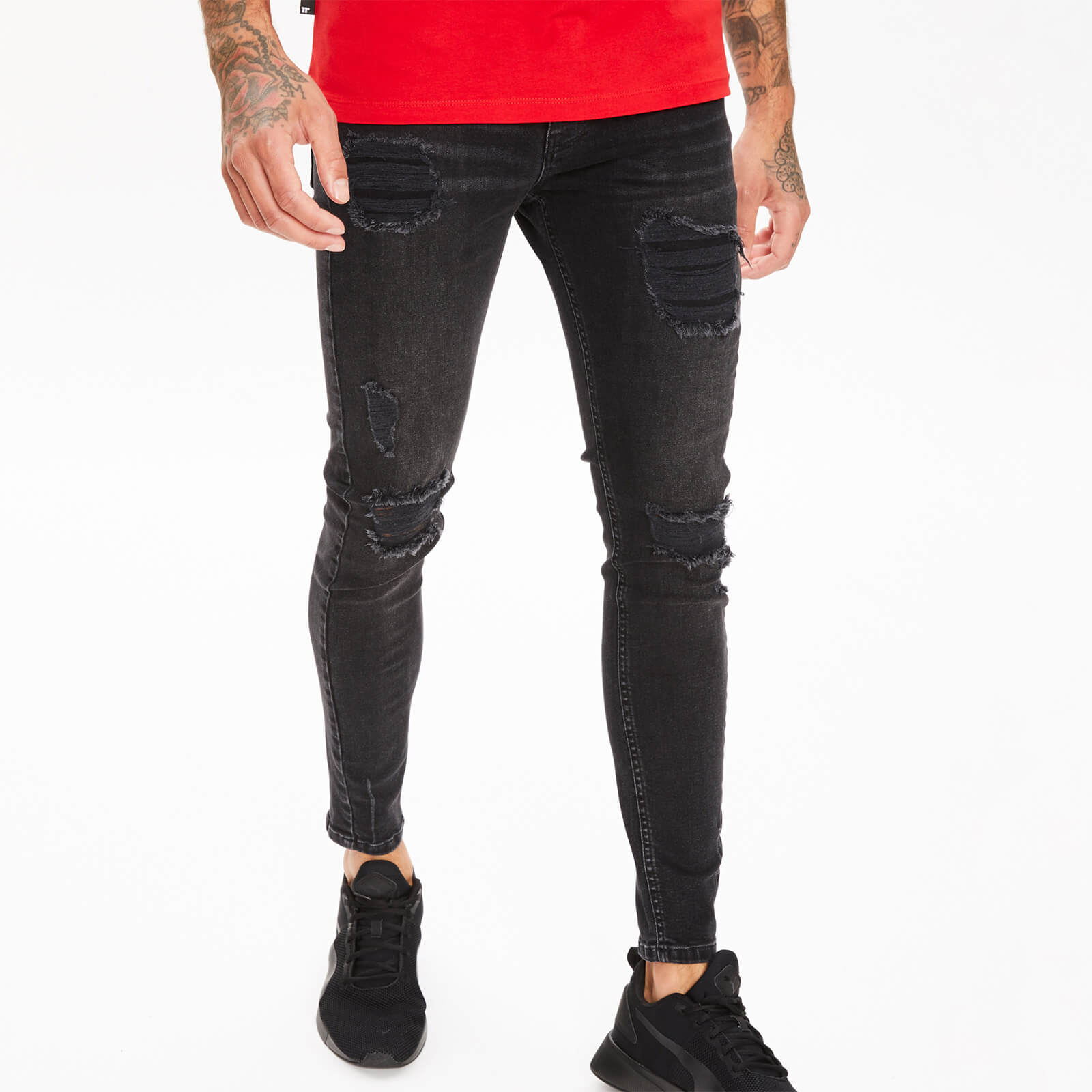 Pantalón Vaquero Entallado Estilo Roto - Washed Black | 11 Degrees ES
