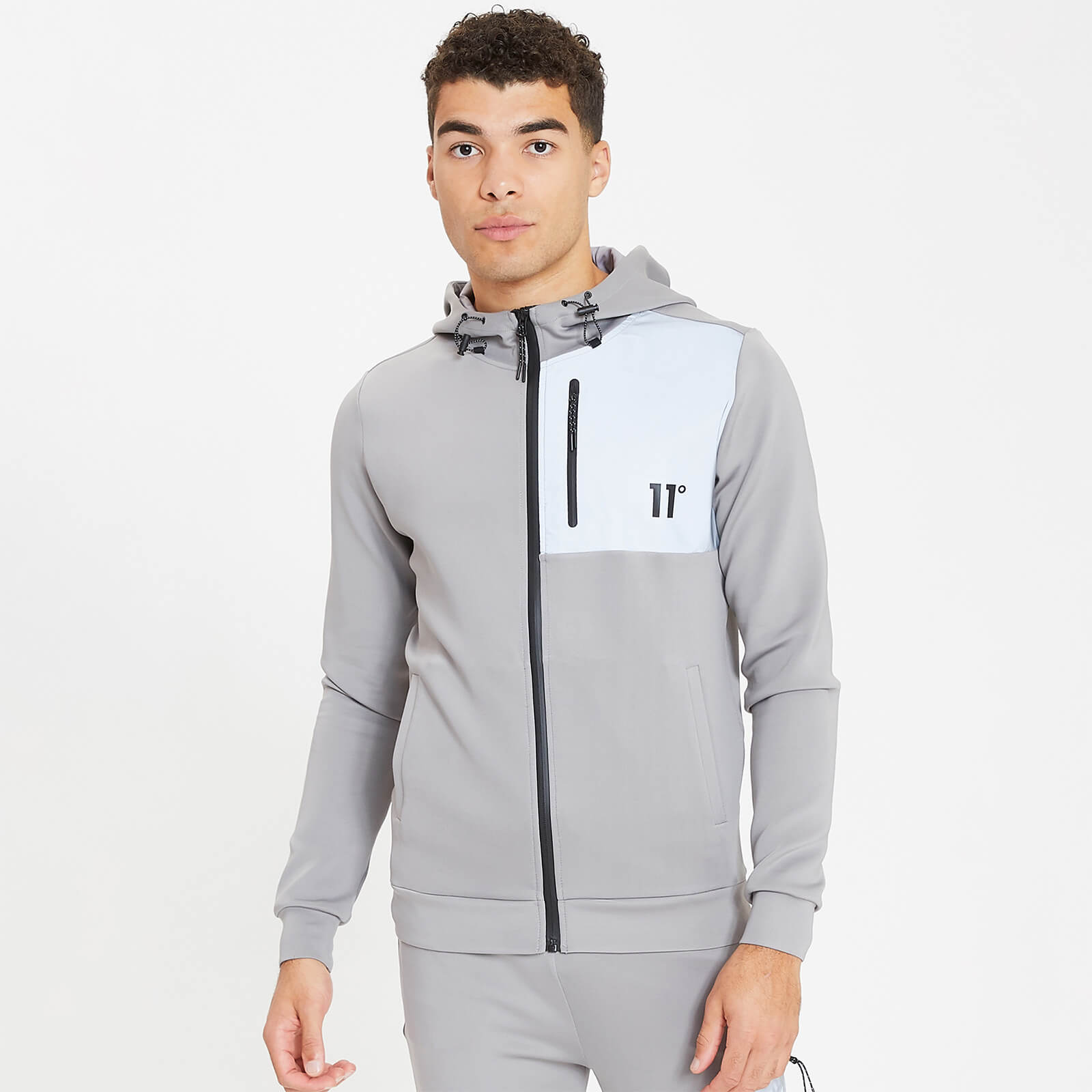 Sudadera de Chándal con Capucha y Bolsillo en Contraste - Plata / Plata  Reflectante | 11 Degrees ES