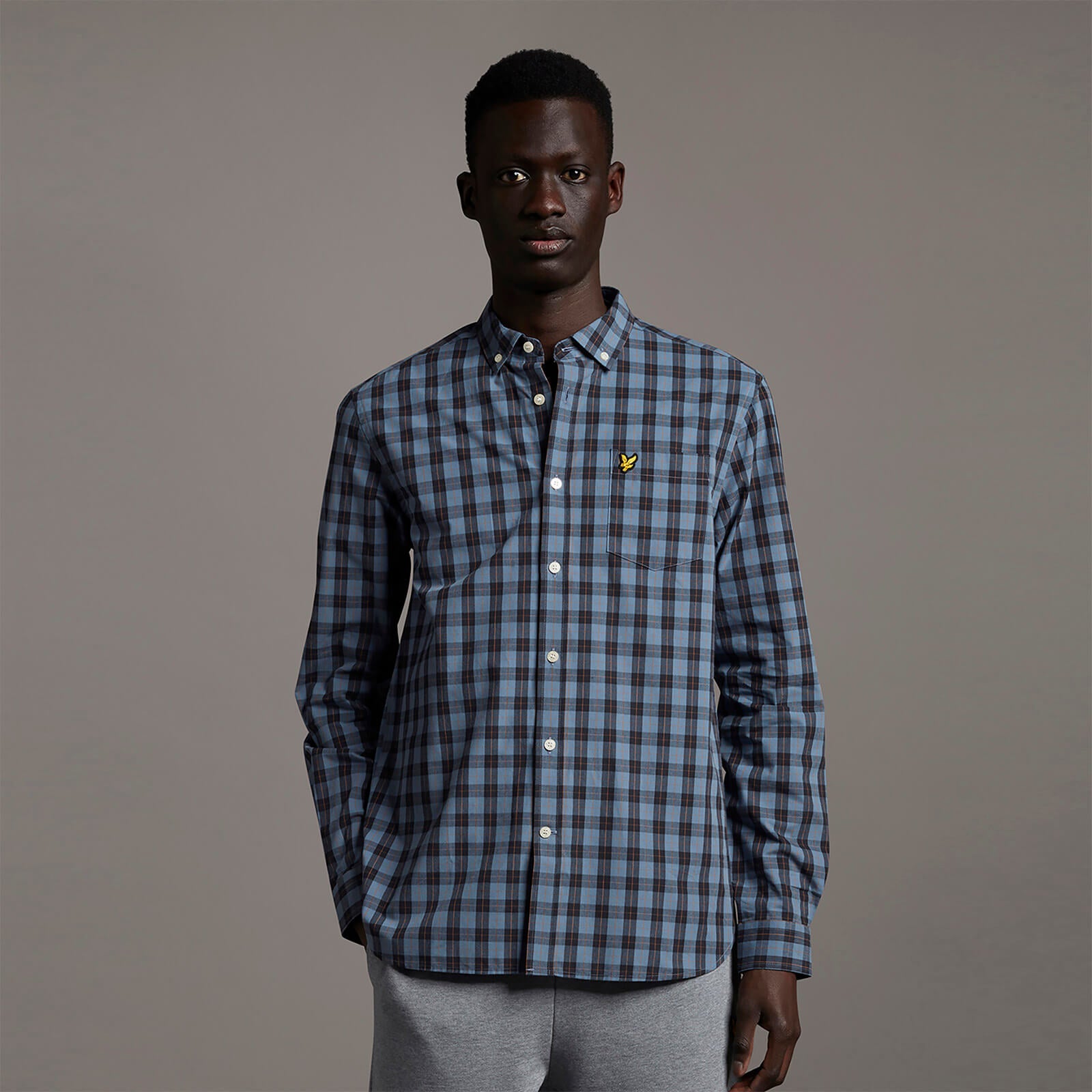 Men's Check Poplin Shirt Slate Blue 