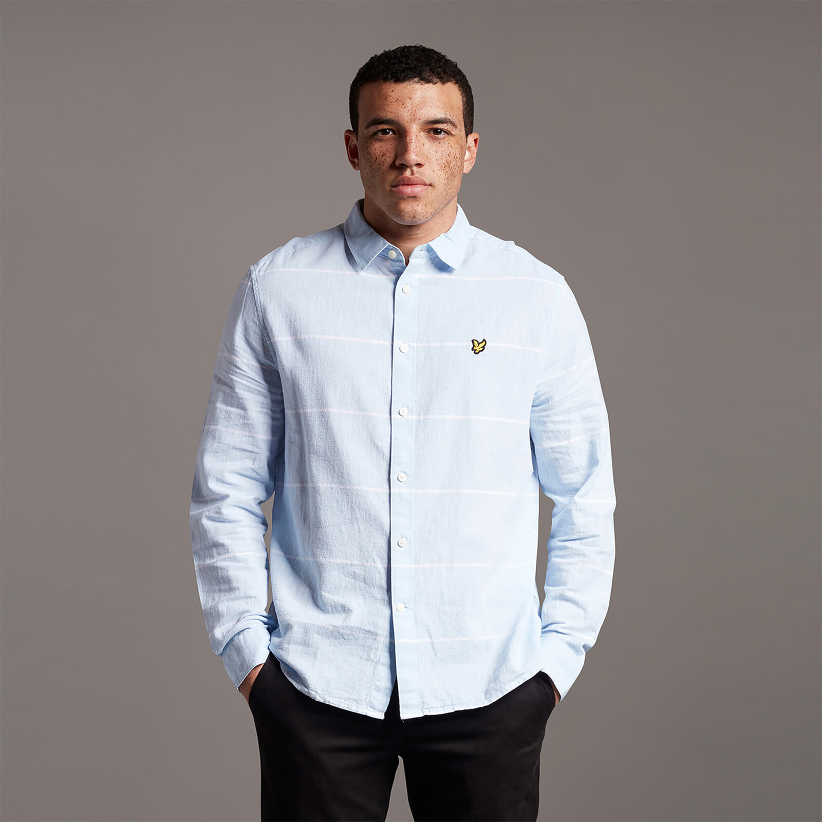 Striped Cotton Linen Shirt - Light Blue 