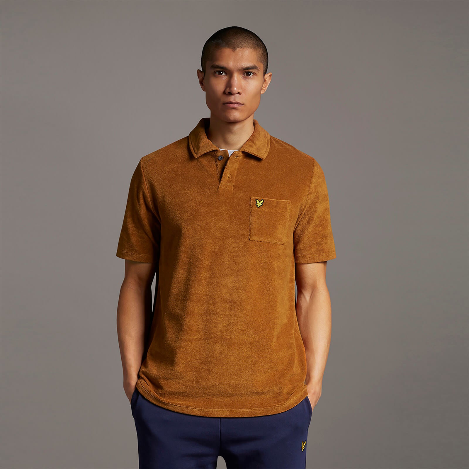 Lyle \u0026 Scott Men's Boucle Thick Polo Shirt - Cider Brown - L Male