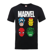 Marvel Comics Main Character Faces Men's Black T-Shirt