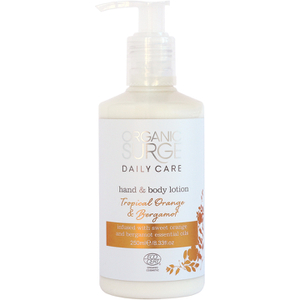 Loción para cuerpo y manos de naranja y bergamota Tropical de Organic Surge (250 ml)