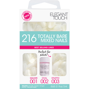 Elegant Touch Totally Bare Nails Bumper Kit - Kit Normal Mezclado (Stiletto/Oval/Cuadrado)