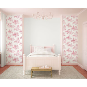Disney Princess Girls Toile Print Pink Wallpaper