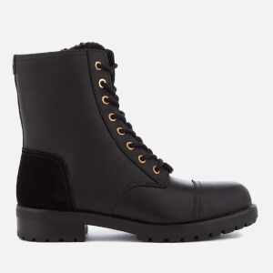 UGG Women's Kilmer Exposed Fur Leather Lace Up Boots - Black