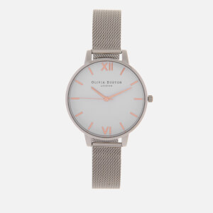 Olivia Burton Women's Big Dial White Dial Watch - Rose Gold/Silver Mesh