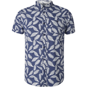 Brave Soul Men's Antonio Feather Print Short Sleeve Shirt - Navy