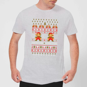 Nintendo Super Mario Mario Ho Ho Ho It's A Me Christmas Grey T-Shirt