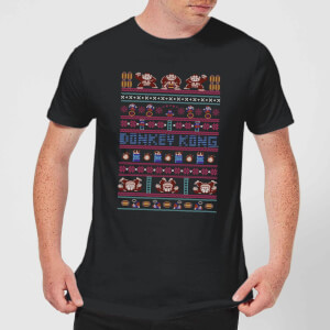 Nintendo® Donkley Kong Retro Christmas Pattern T-Shirt - Schwarz