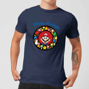 Nintendo Super Mario Mario Happy Holidays Navy T-Shirt