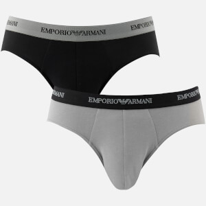 Emporio Armani Men's Cotton Stretch 2 Pack Briefs - Black and Grey