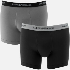 Emporio Armani Men's Cotton Stretch 2 Pack Boxer Shorts - Black and Grey