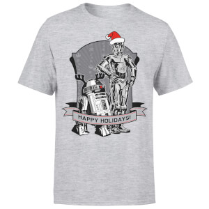Star Wars Christmas Happy Holidays Droids Grey T-Shirt