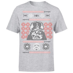 Star Wars Christmas Darth Vader Face Sabre Knit Grey T-Shirt