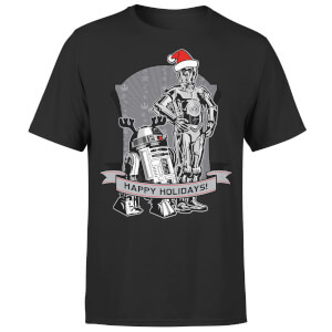 Star Wars Christmas Happy Holidays Droids Black T-Shirt