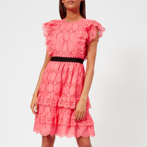 Perseverance London Women's Clover Embellished Anglaise Ruffled Mini Dress - Coral Pink