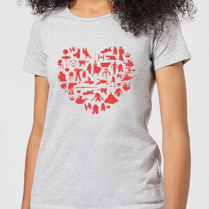 T-Shirt Femme Collage Cœur (Star Wars) - Gris