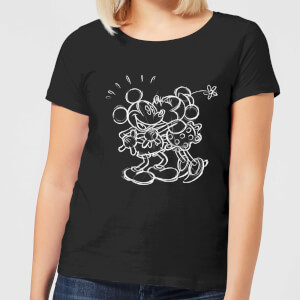 Disney Mickey Mouse Kissing Sketch Women's T-Shirt - Black
