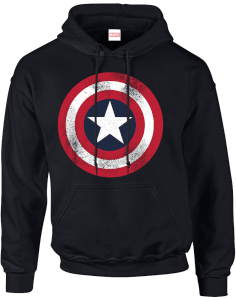 Marvel Avengers Assemble Captain America Distressed Shield Pullover Hoodie - Black