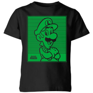 Nintendo Super Mario Luigi Retro Line Art Kid's T-Shirt - Black