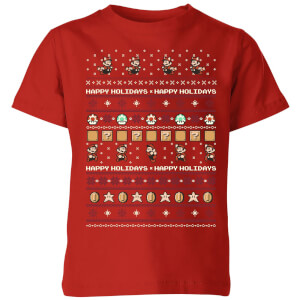 Nintendo Super Mario Happy Holidays The Good Guys Rot Christmas Kinder T-Shirt - Rot